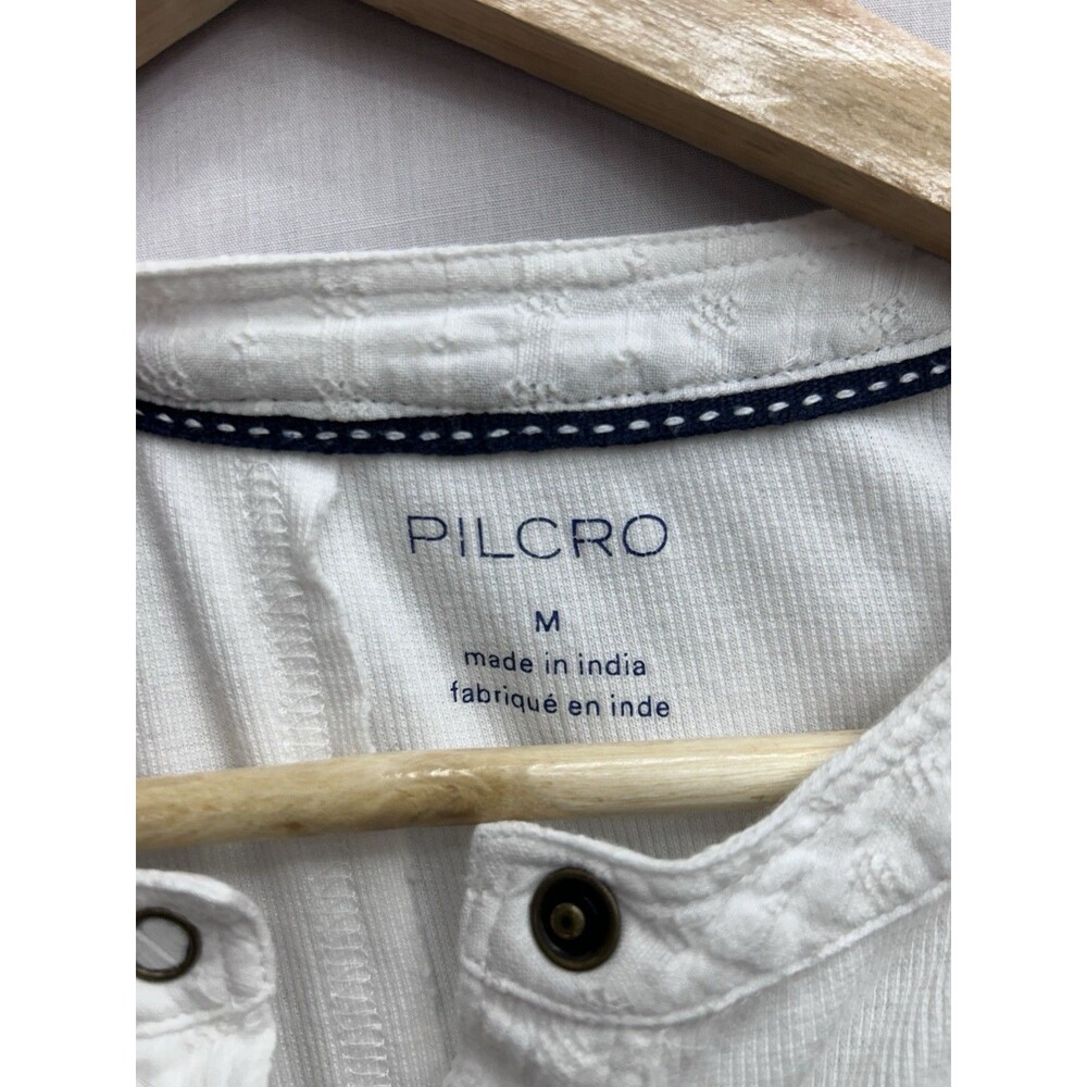 Anthropologie Pilcro Andie Ribbed Henley Balloon Sleeve White Medium Women’s - Picture 2 of 9